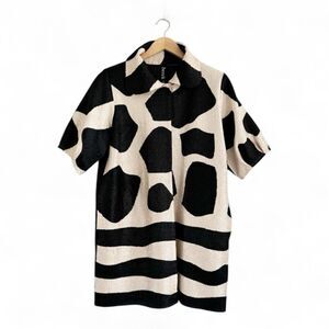 Berek Artistic Textured Abstract Pebbles Jacket Cardigan Cream Black M Like New